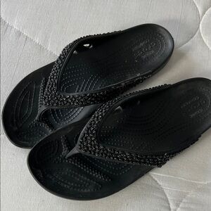 CROCS Black Beaded Flip Flops